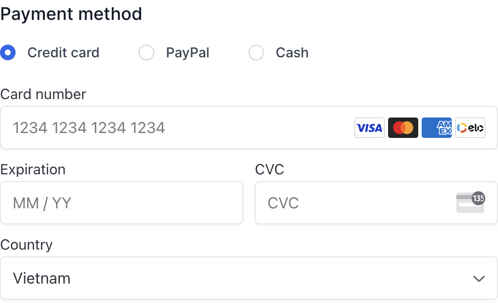 Payment methods on checkout