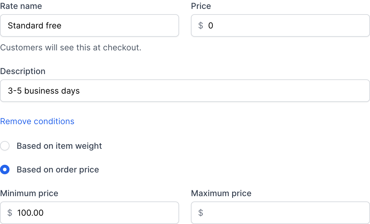 Create shipping rate with condition